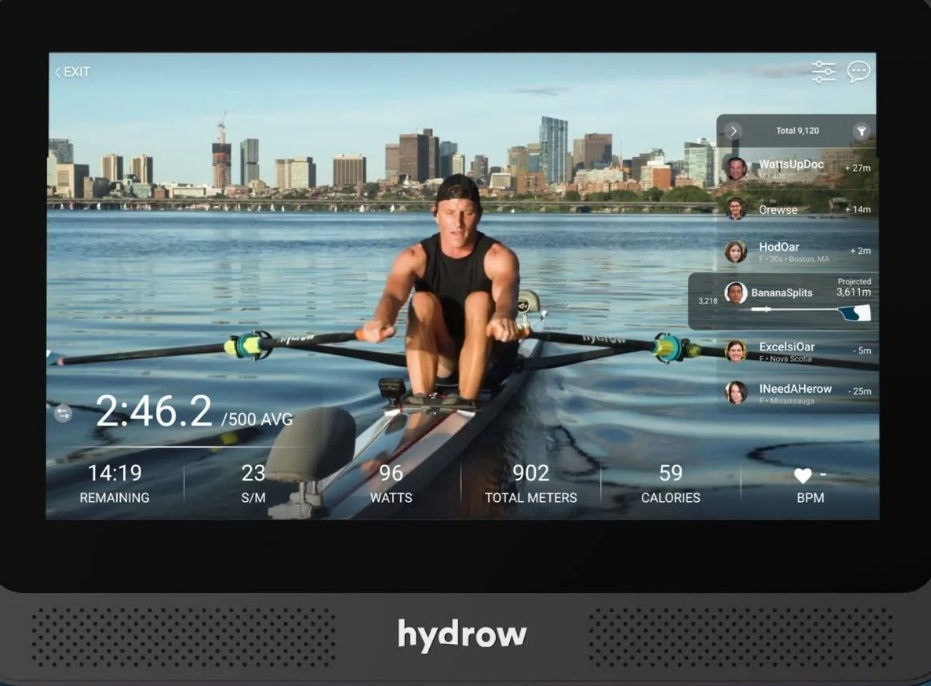 hydrow wave rowing machine display screen