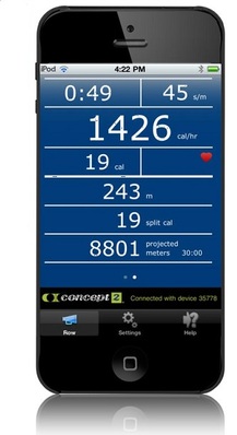 Rowing machine app screenshot on an iphone
